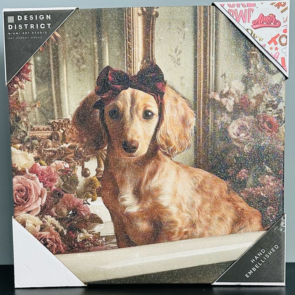 ✨NWT Charming Golden Dog Floral Bow Wall Art Decor💕🐾